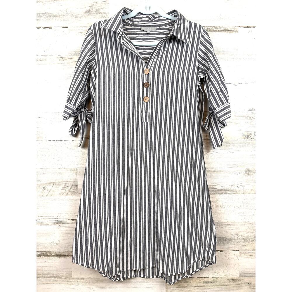 J Gee Gray White Stripe Mini Dress Womens S Cotton Beach Cover Up Summer
